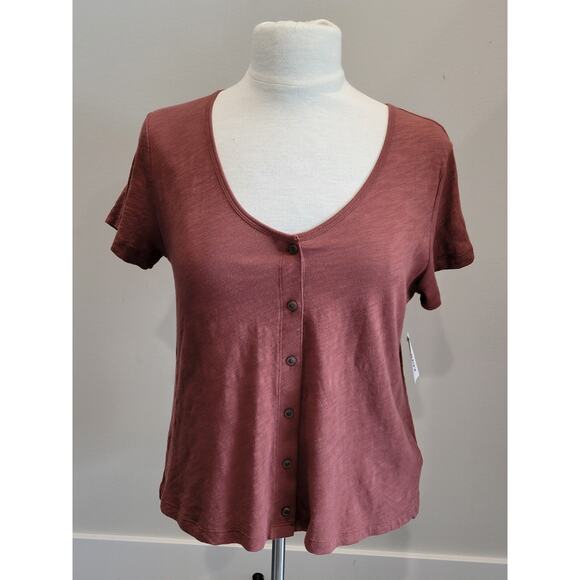 NWT Old Navy Button Front Slub Knit Top Tee Shirt Boxy 100% Cotton Size XS - Picture 1 of 8